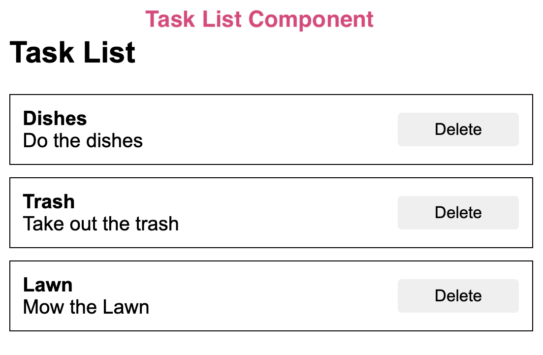 Screenshot of a task list component